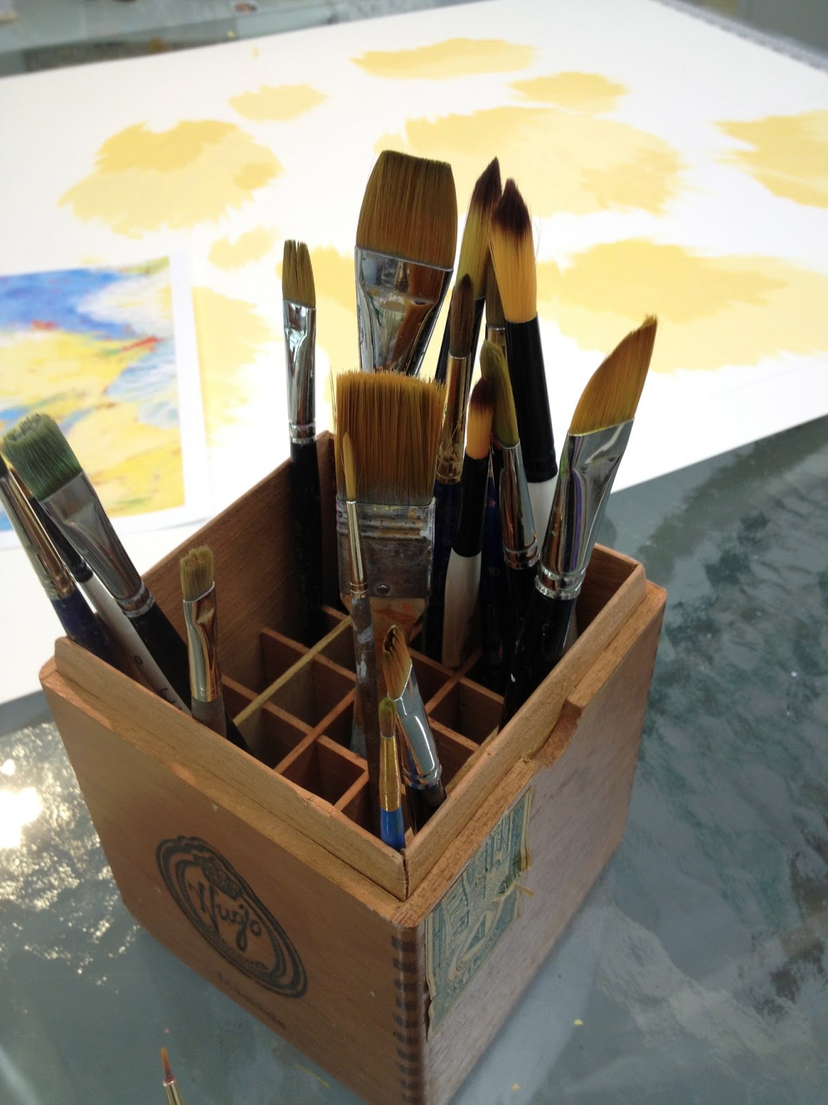 C Dianne Zweig Kitsch N Stuff Using A Wooden Cigar Box With Partitioned Wooden Cigar Box Makes Handy Paint Brush Holder In Your Art Studio Or Craft Space