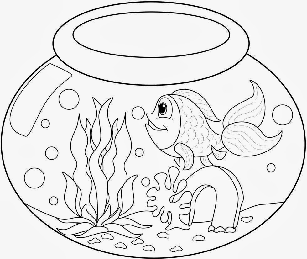 Fish Bowl Coloring Drawing Free wallpaper