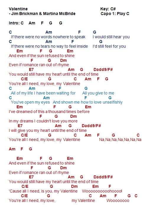 TalkingChord.com: Martina McBride &amp; Jim Brickman - Valentine (Chords)