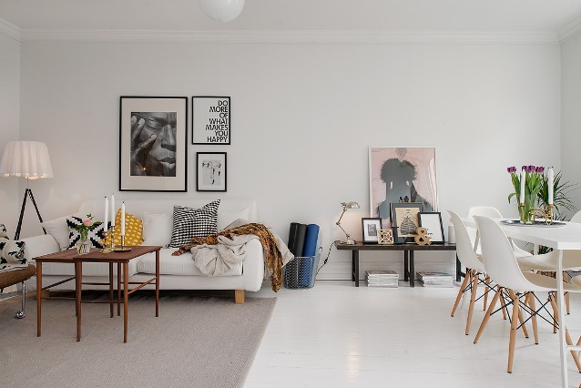 Un apartamento nórdico con suelo de madera y baldosa hidráulica Un apartamento nórdico con suelo de madera y baldosa hidráulica