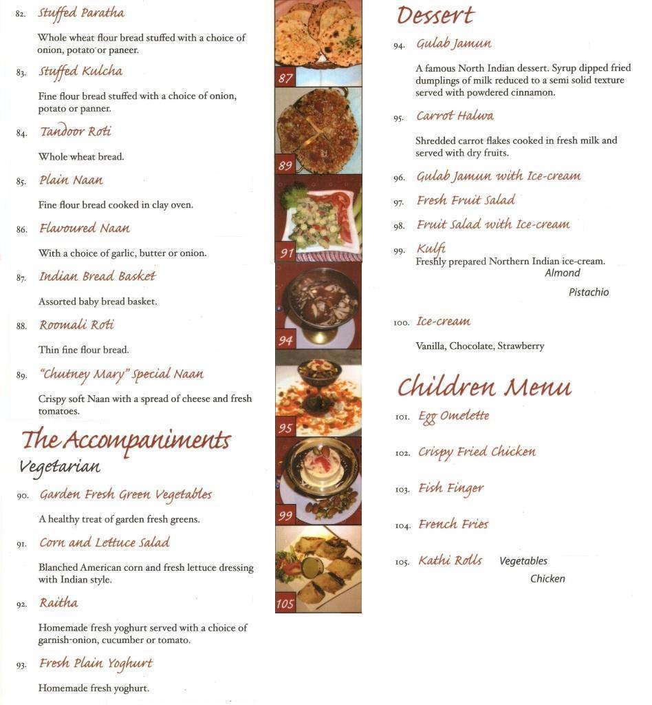 Chutney Mary Restaurant Menu