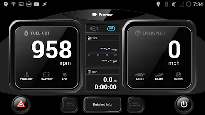 RPM and MPH recording view in Caroo Caroo dashboard camera app RPM and MPH view while live-recording