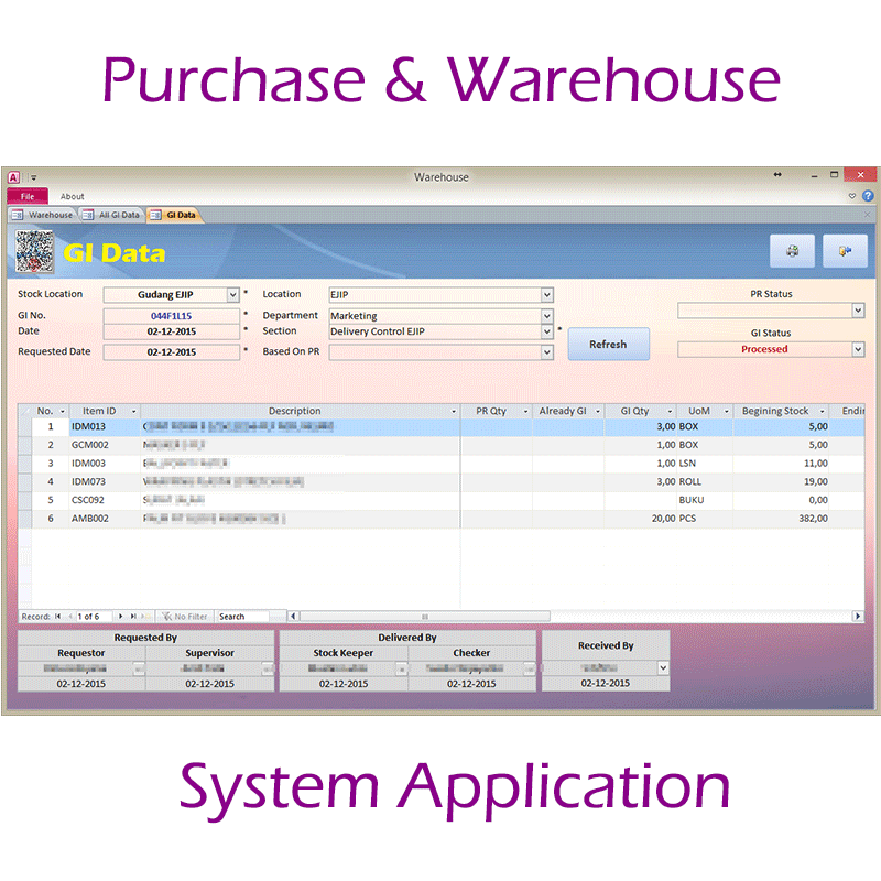 Purchase & Warehouse Application System