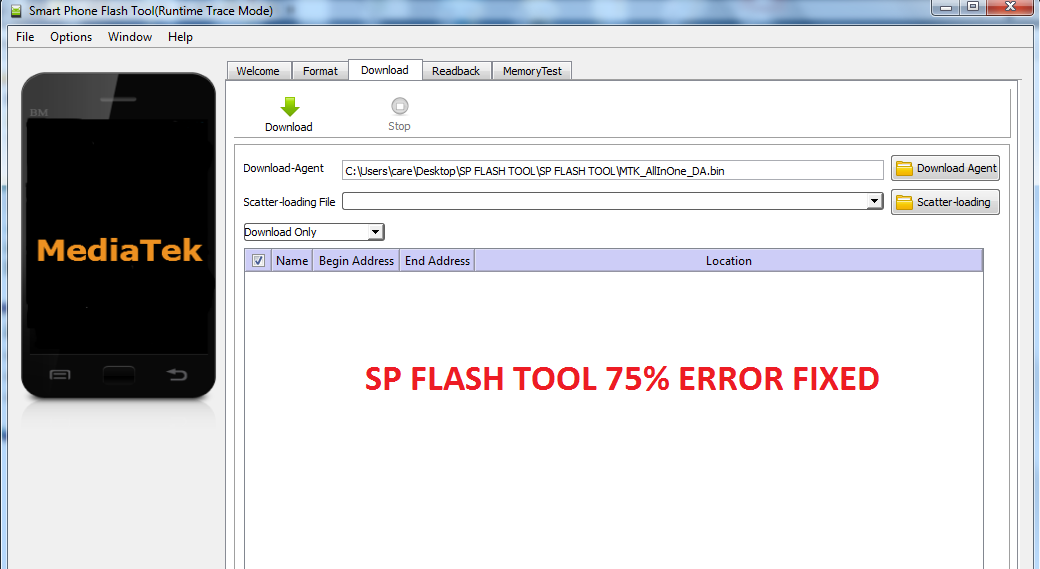 Care Mobile Lab SP FLASH TOOL 75 ERROR FIXED