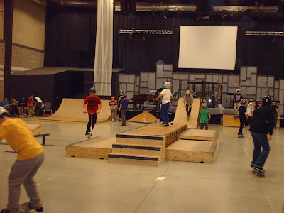 indoor skatepark, skateboarding, wooden ramps