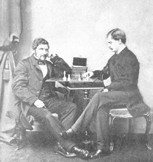Josef Kling y Frank Healey jugando al ajedrez en Londres en 1859