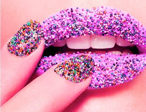 Pink Lip Makeup with Colorful Beads
