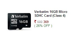 Freebiein Offer : Verbatim Micro SD Card 16GB Class 4 @ Rs.369
