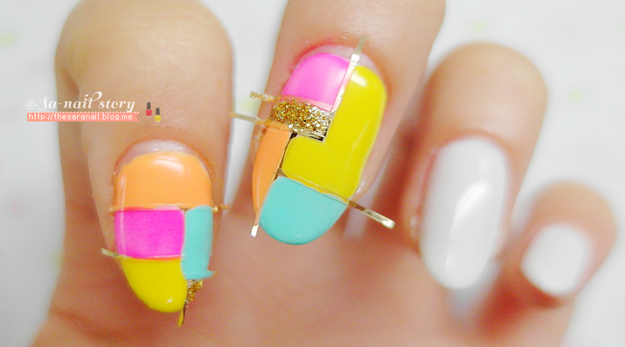 SARA NAIL Colorful block line tape nail art for summer