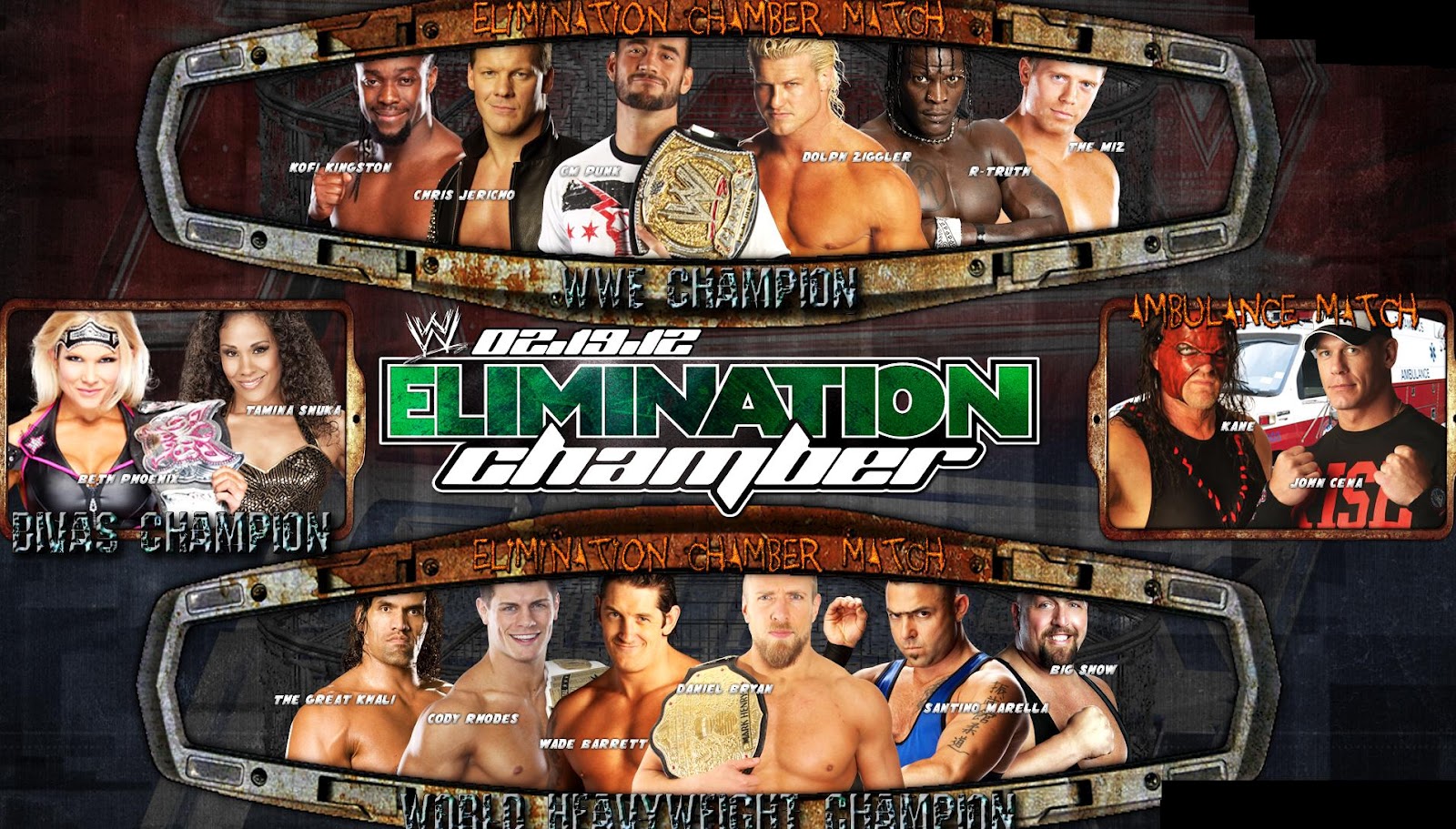Image result for elimination chamber 2012 match card