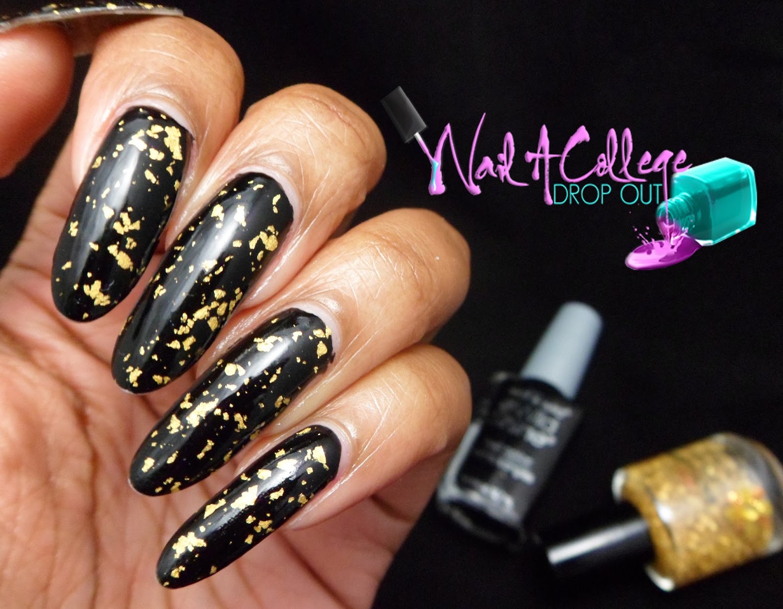 Nail A College Drop Out: Gold Leaf over Black