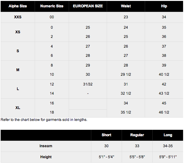 express size charts my size charts express size chart