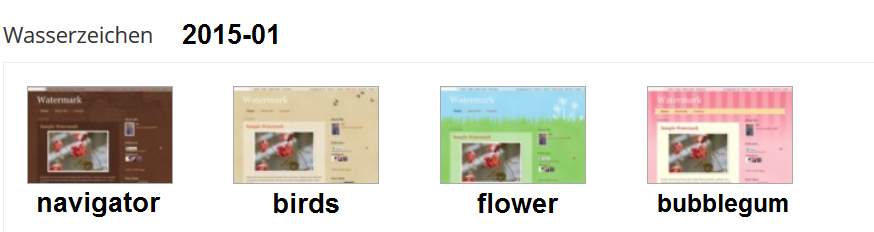 Wasserzeichen-Varianten 2015/01: navigator, birds, flower, bubblegum