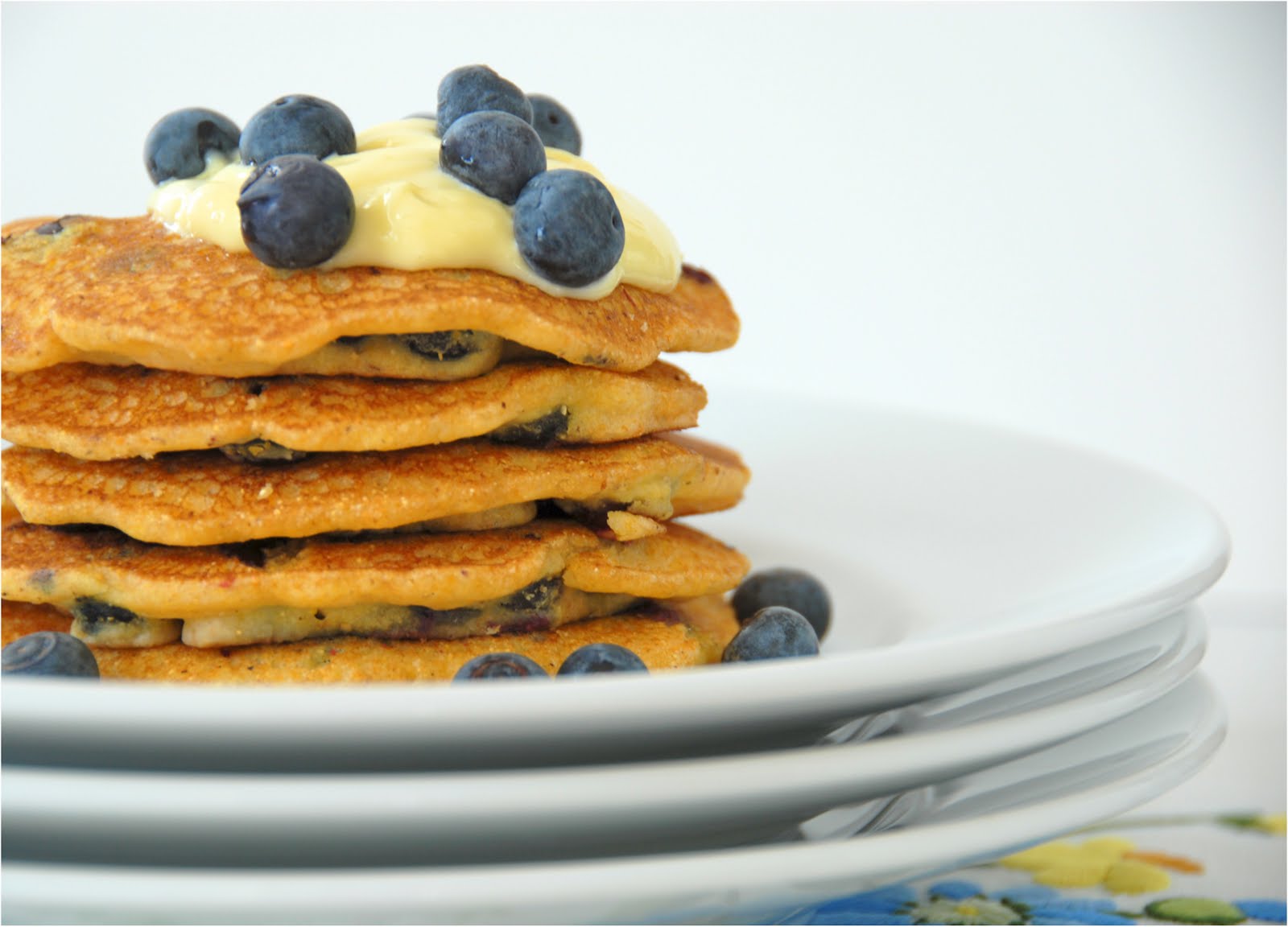 Blueberry Cornmeal Griddle Cakes with Lemon Curd Kumquat
