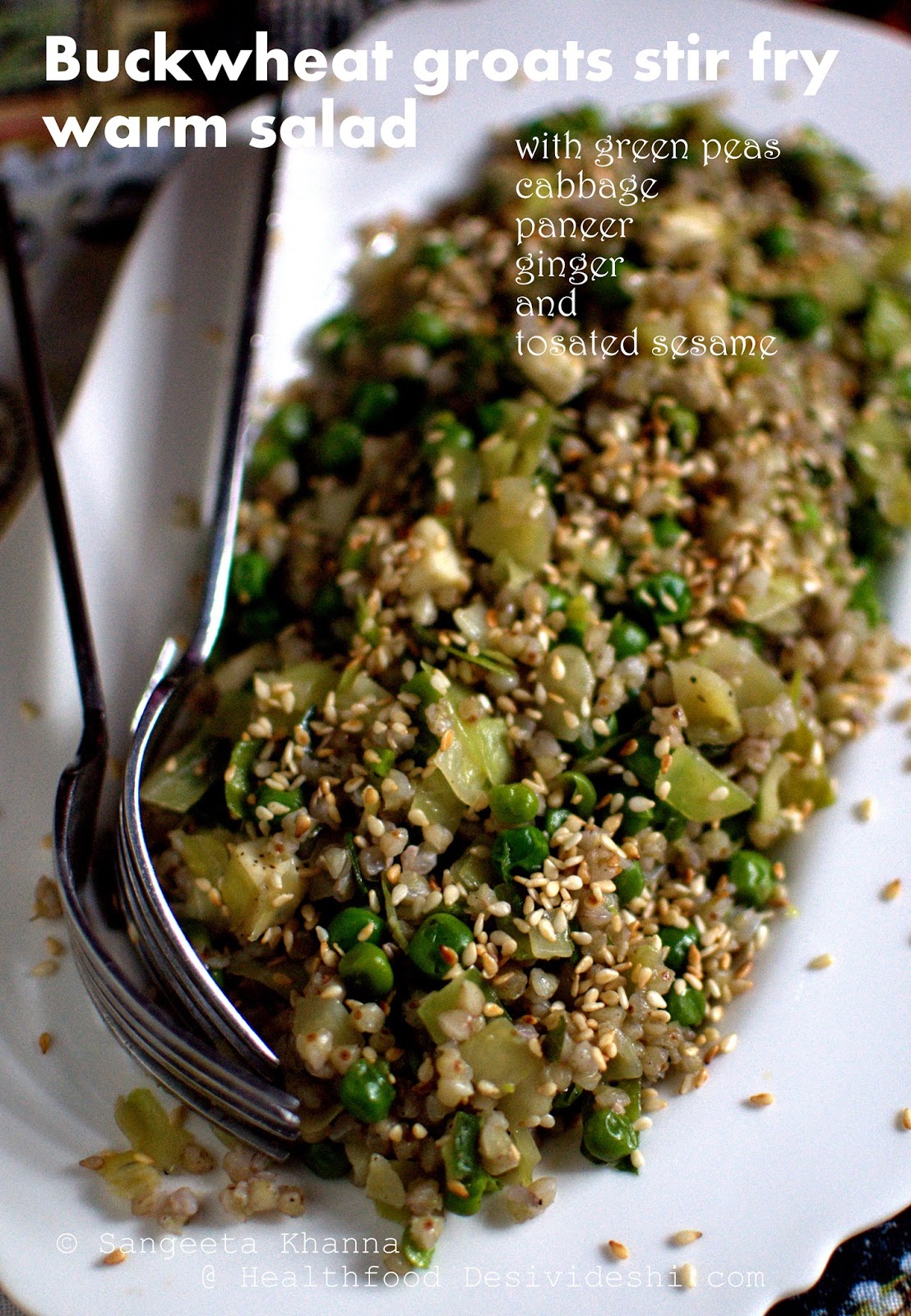Buckwheat groats stir fry salad with vegetables two ways with