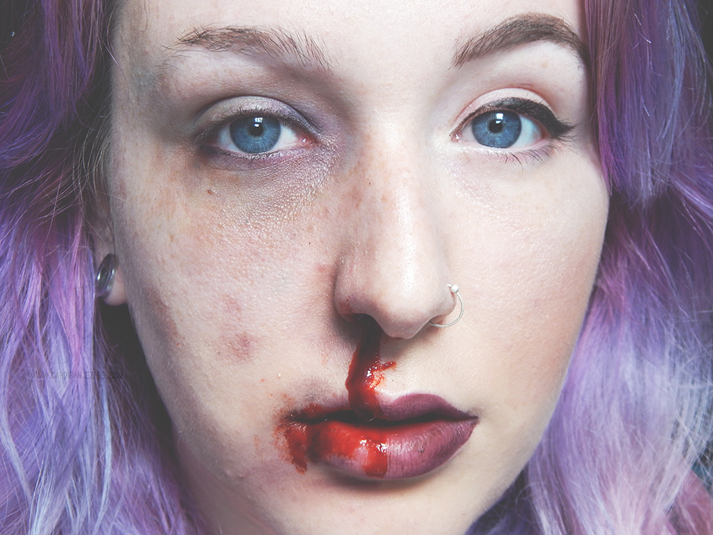 makeup faced halloween face blood mouth nose corner around blogtober dripping bruises beaten put fake effect jezebel create dark half