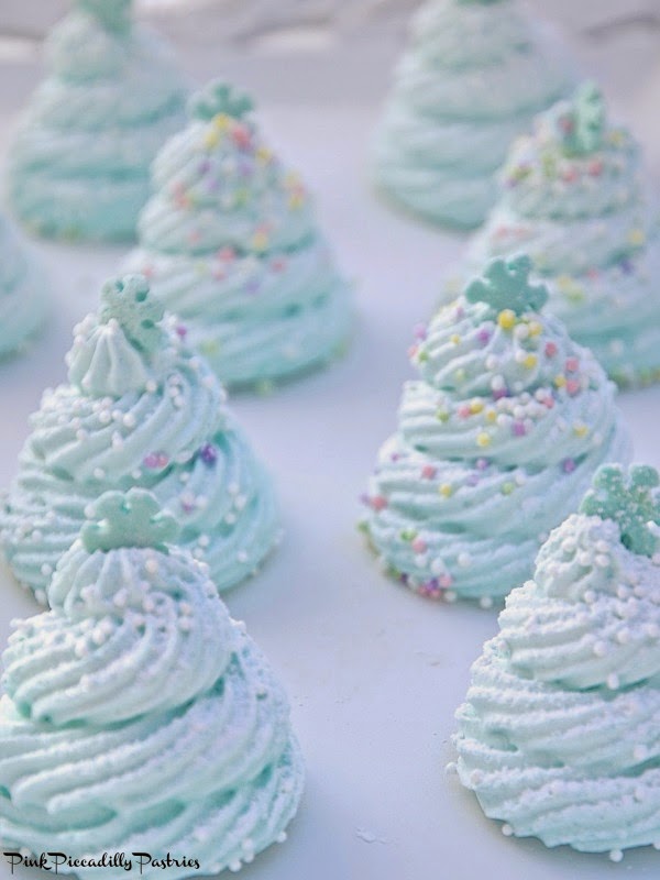Meringue christmas tree with whipped coconut cream and mulled port Pink Piccadilly Pastries: Easy Christmas Tree Meringues
