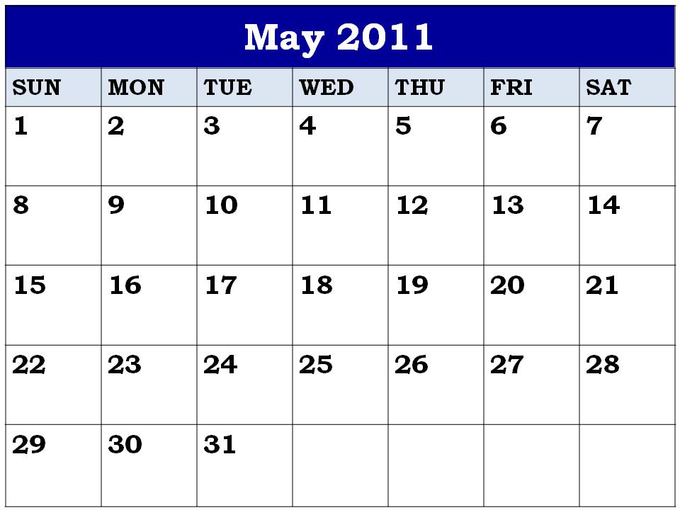 blank may calendar 2011. Free Printable Calendar 2011