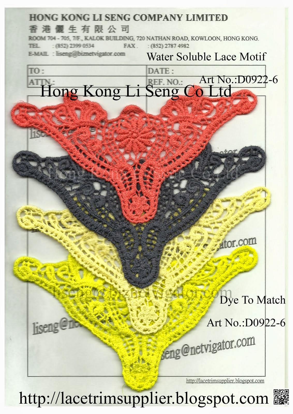 Dye to Match - Water Soluble Lace Motif Manufacturer - Hong Kong Li Seng Co Ltd