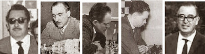 Los ajedrecistas Venancio del Hoyo, Jaume Lladó, Francisco José Pérez, Ángel Jimeno y Pere Cherta