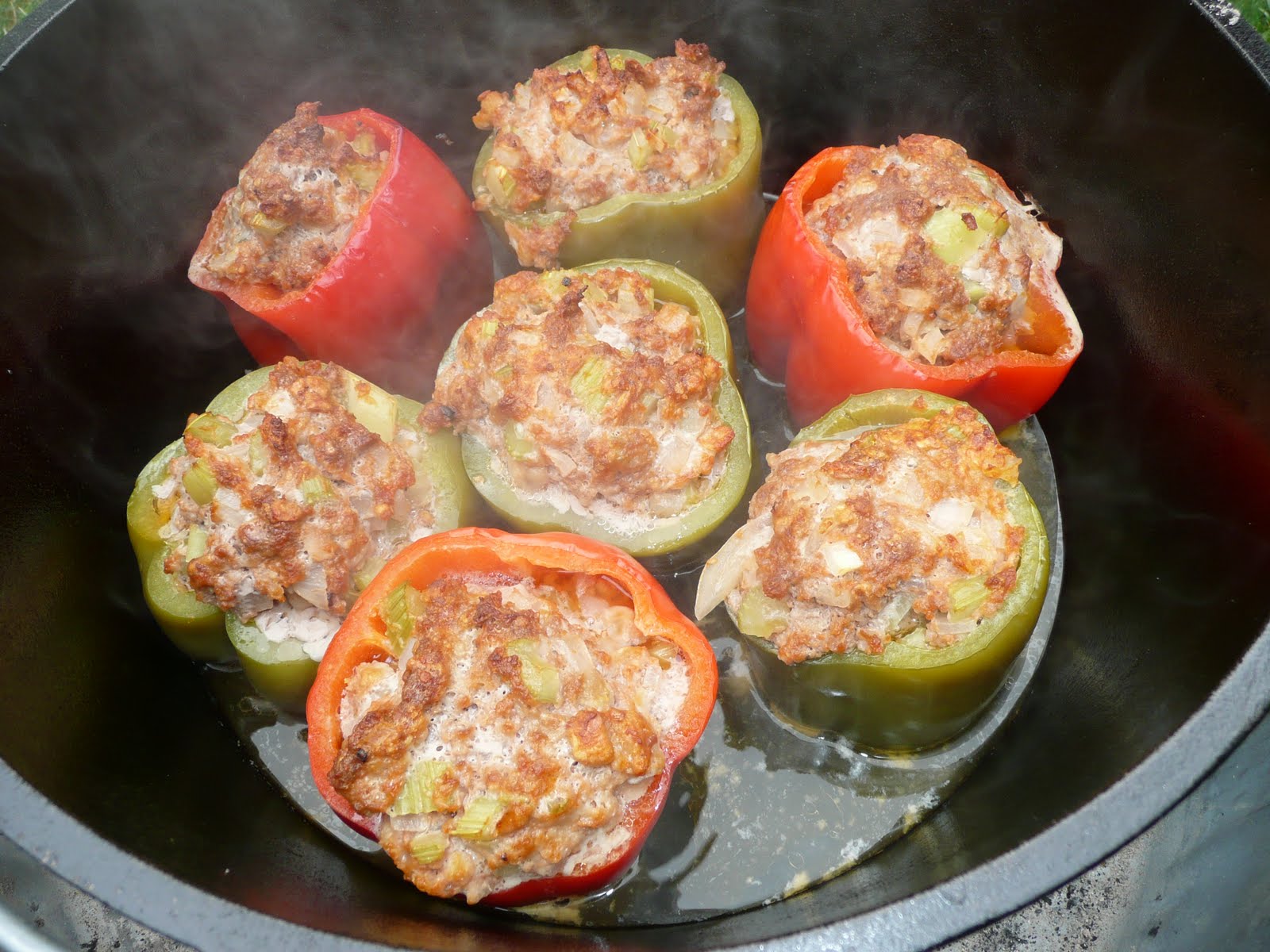 Everyday Dutch Oven Sisters on the Fly Stuffed Bell Peppers