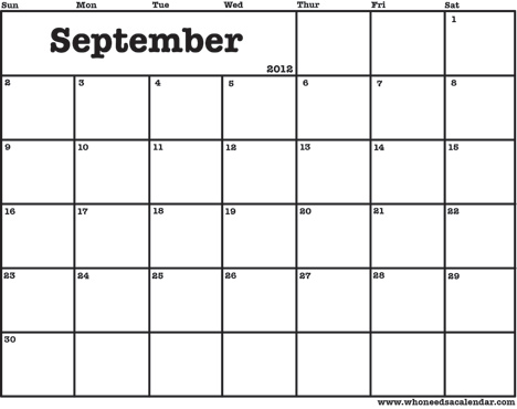 Print Calendar 2012 on Calendar 2012  Free Printable Calendar September 2012