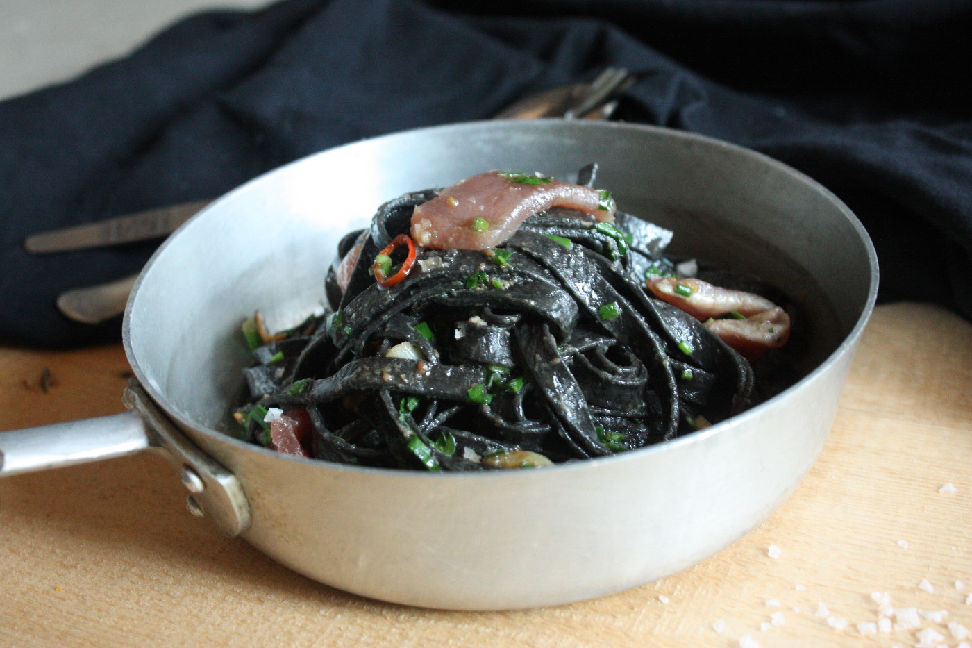 food by jessica Squid Ink Linguini with Rare Tuna and Chilli