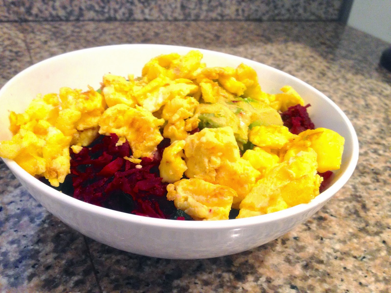 TRi*Tawn Breakfast Recipe Shredded Beets with Eggs and Avocado