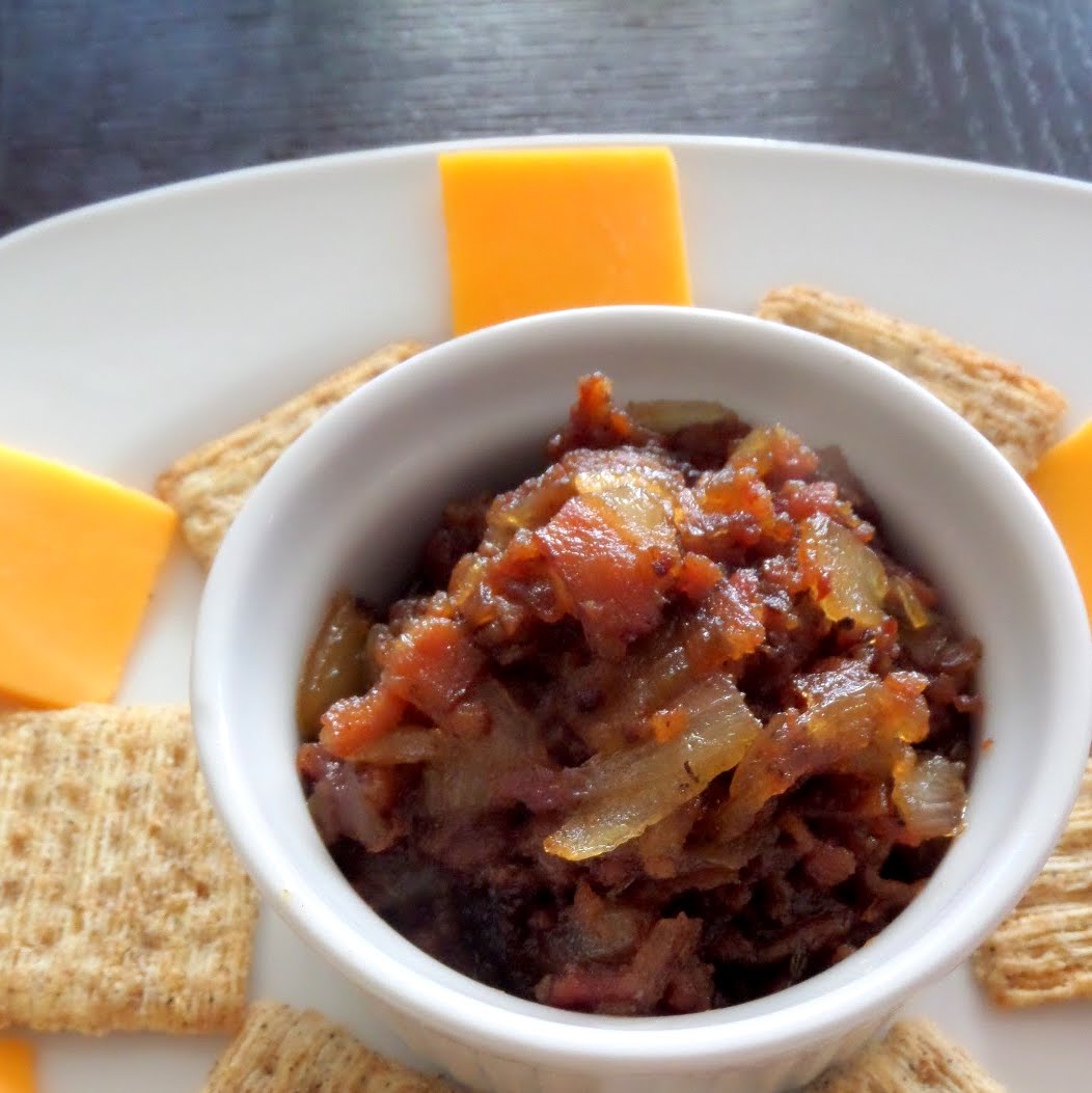 Bacon Jam:  Bacon, onions, and maple syrup cooked into a jam.  A great football snack, party snack, or just a snack on your own.