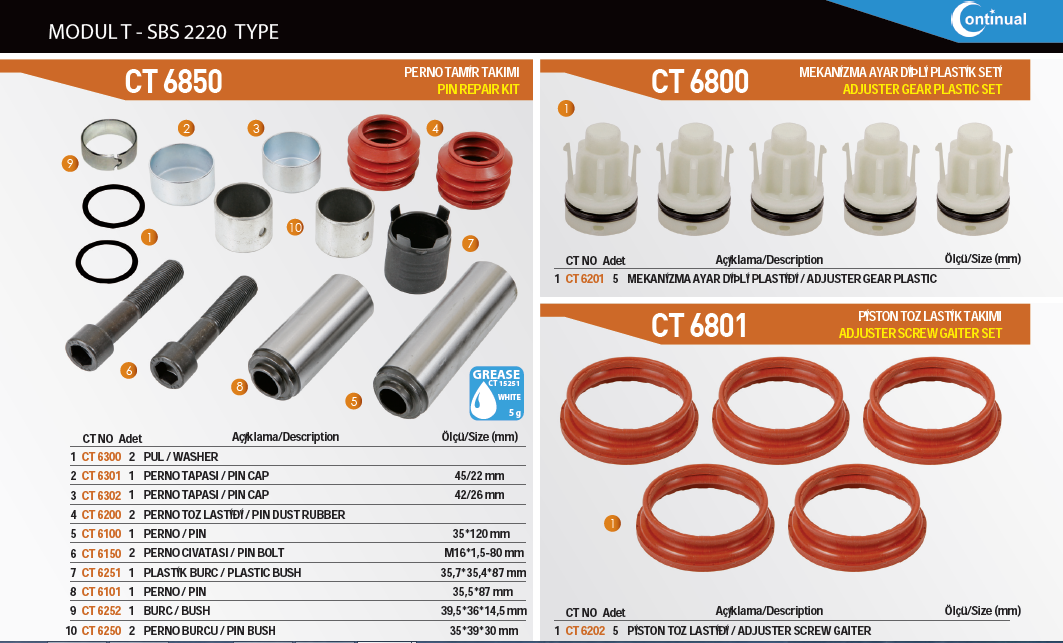 Continual Brake Caliper Repair Kits For Truck Bus and Van