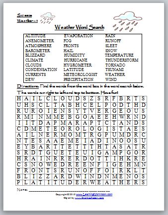 Learning Ideas - Grades K-8: Weather Word Search Puzzle