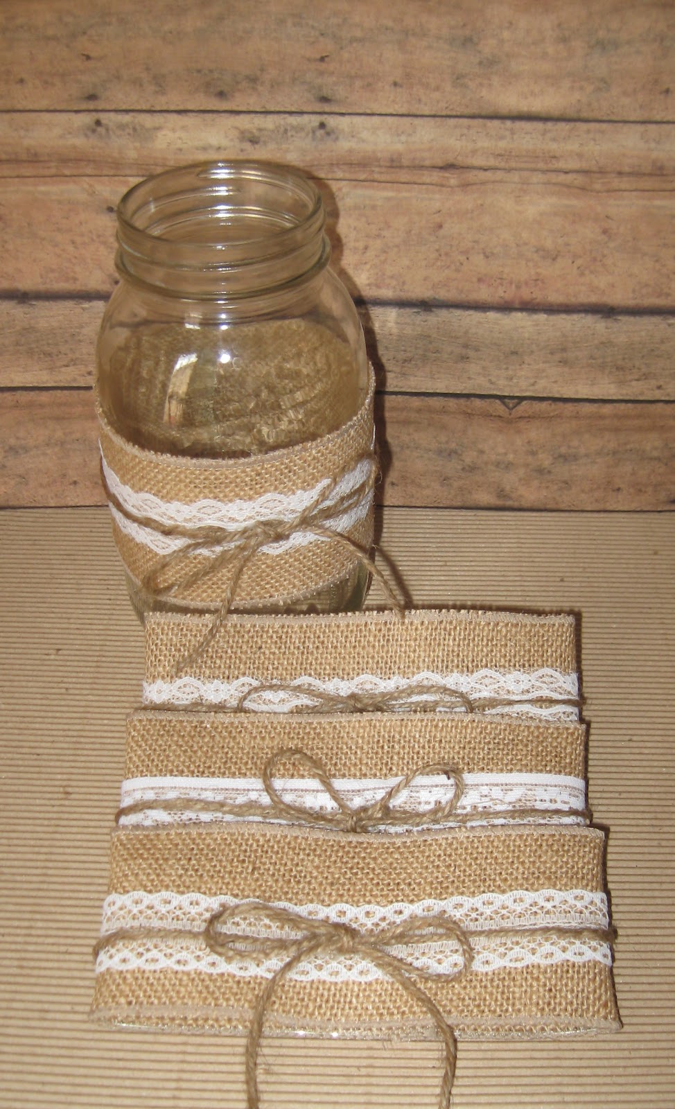 mason burlap jar lace sleeves jars rustic ribbon shower bridal oh fine decor flower table vase around oonefineday sleeve diy