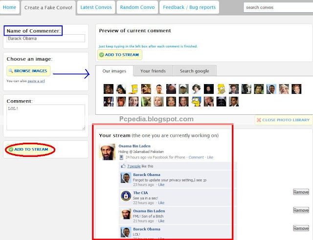 Fake facebook Status update by osama and obama