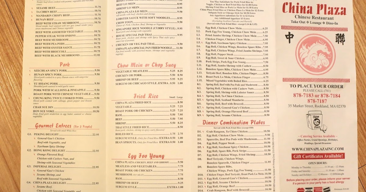 Adding to the  China Plaza Rockland, MA Menu Chinese Food