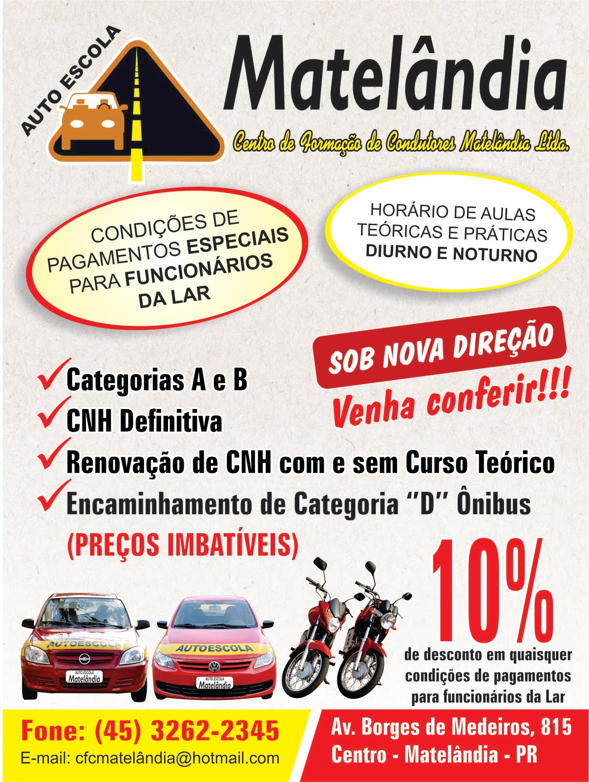 ARTE FINALISTA and DESIGNER GRÁFICO AUTO ESCOLA MATELÂNDIA folder, panfleto