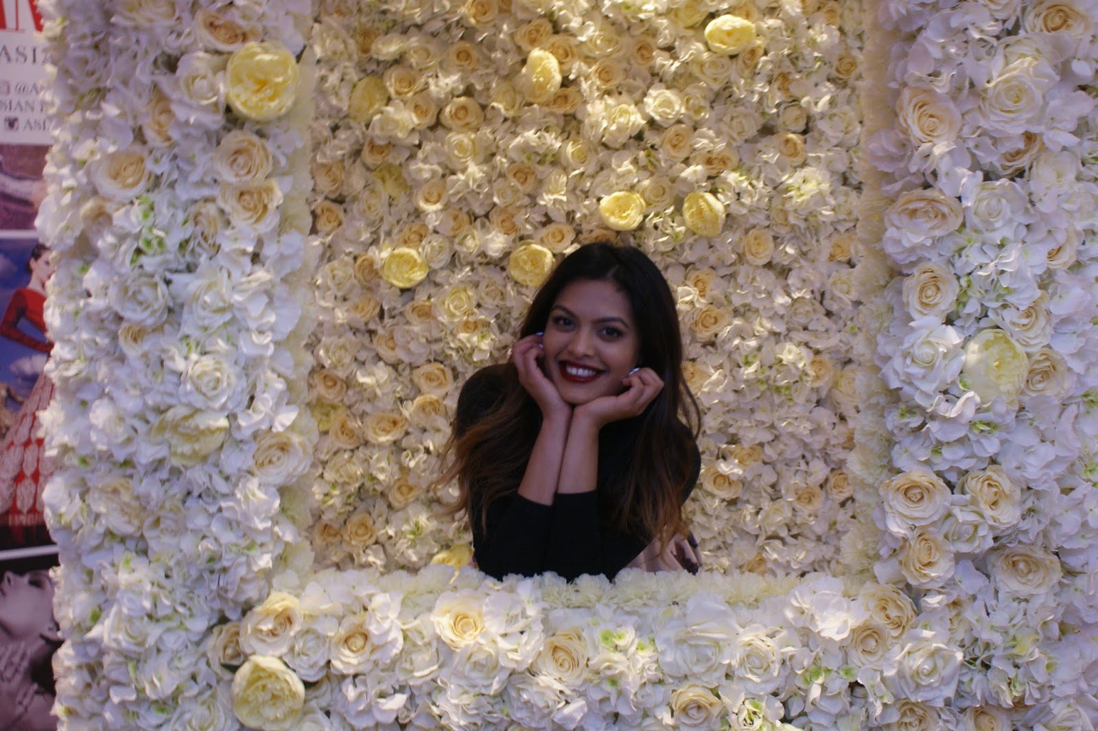 asian fashion bloggers uk, desi, bits and blooms floral wall