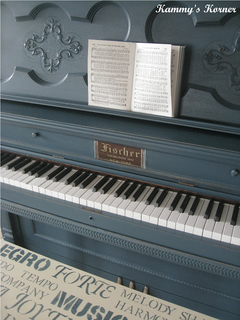Painted piano with subway styled bench by Kammy's Korner, featured on I Love That Junk