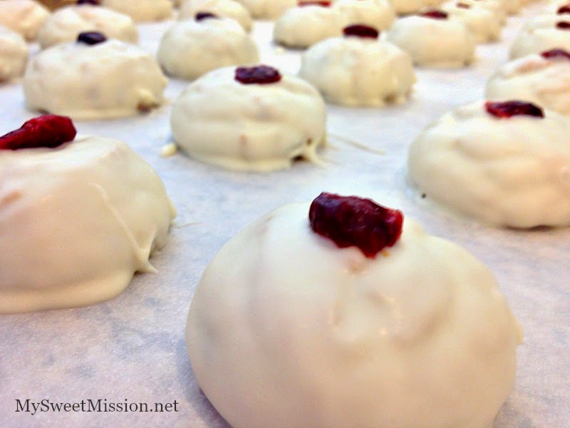 White Chocolate Dipped Cranberry Cookies by MySweetMission.net