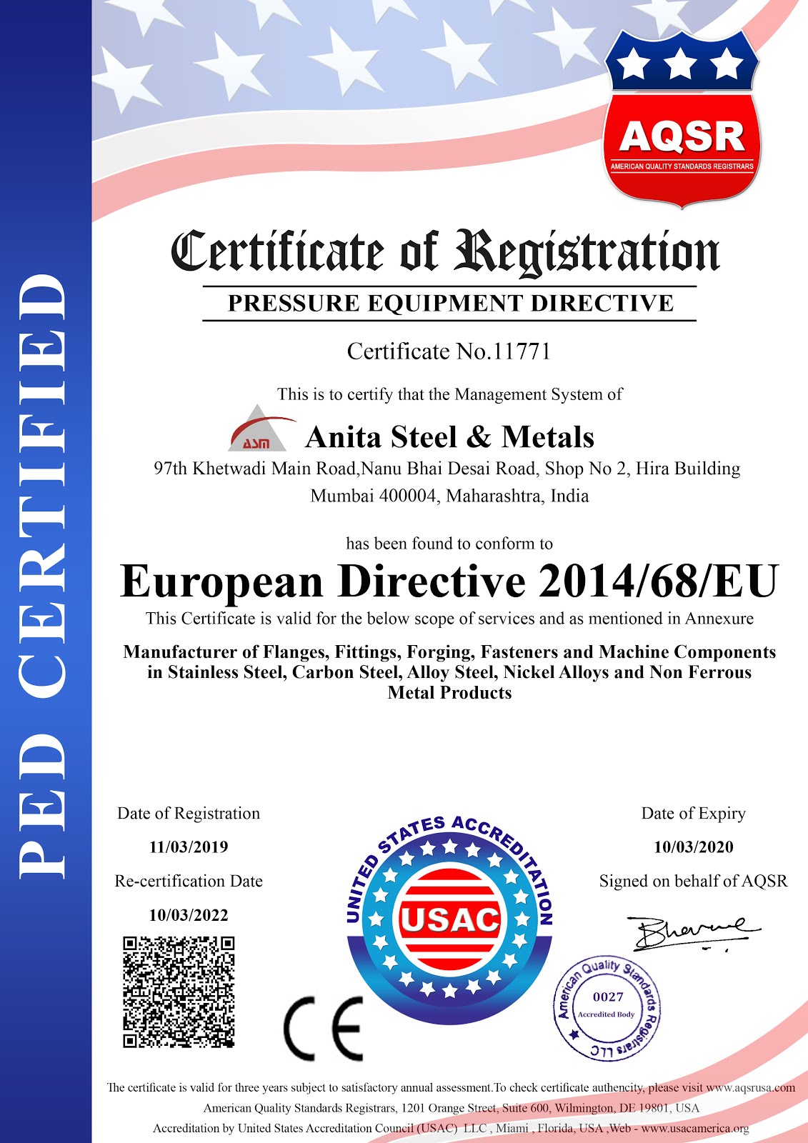 PED Certified company