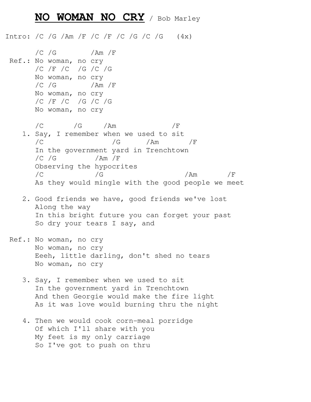 SUONARE ARMONIA: BOB MARLEY VIDEO FOTO & spartito **NO WOMAN NO CRY