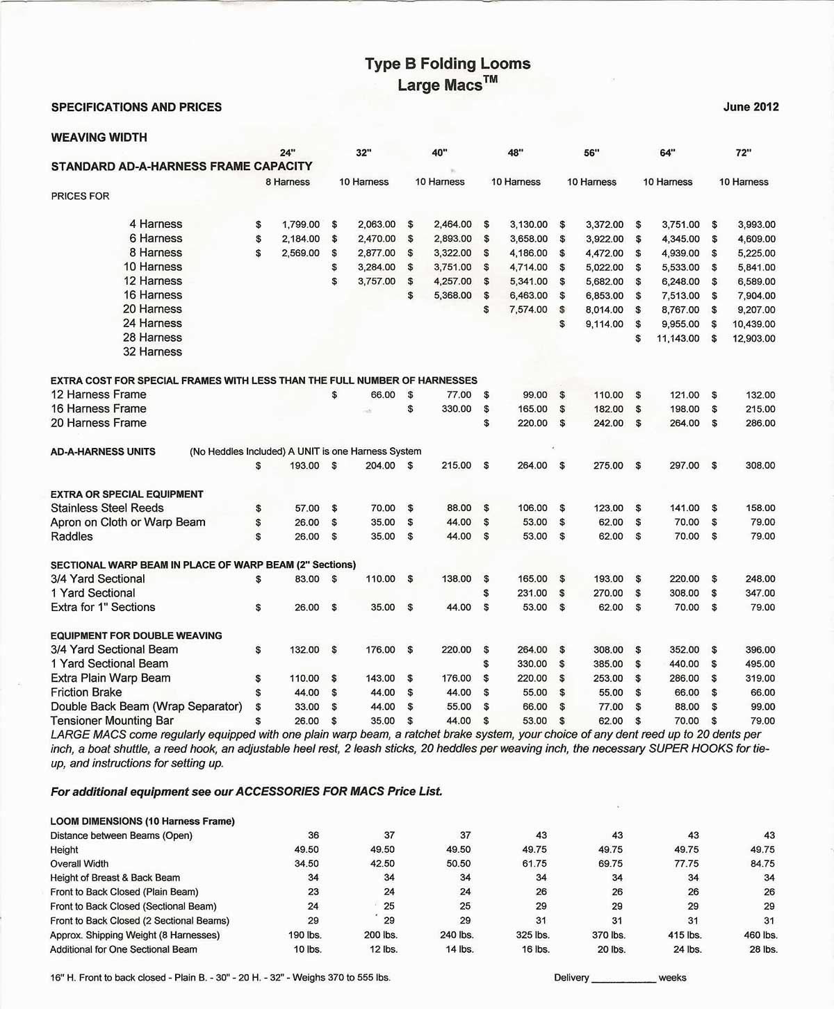 Macomber Looms and Me: It's official! New price list!