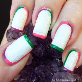 Brazilian tri-color outlined textured nail art