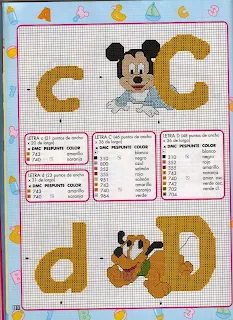 Alfabeto de Bebés Disney para punto de cruz.