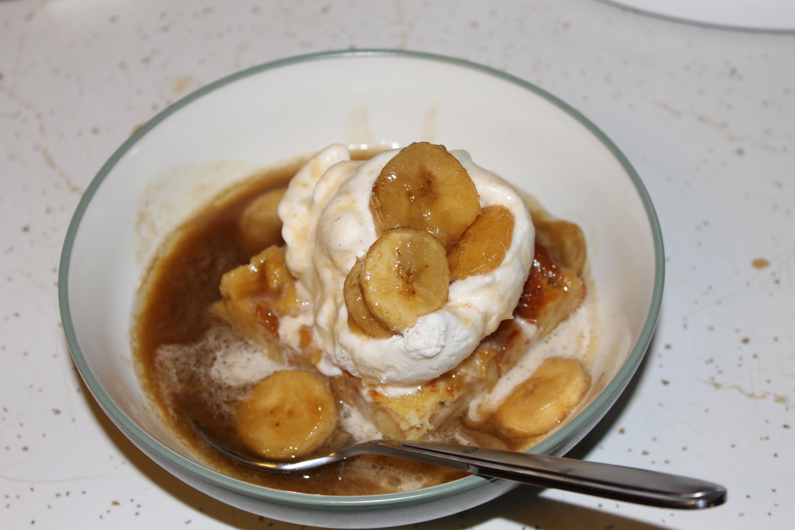 Cooking through Disney 'Ohana Bread Pudding a la Mode with Bananas Foster Sauce