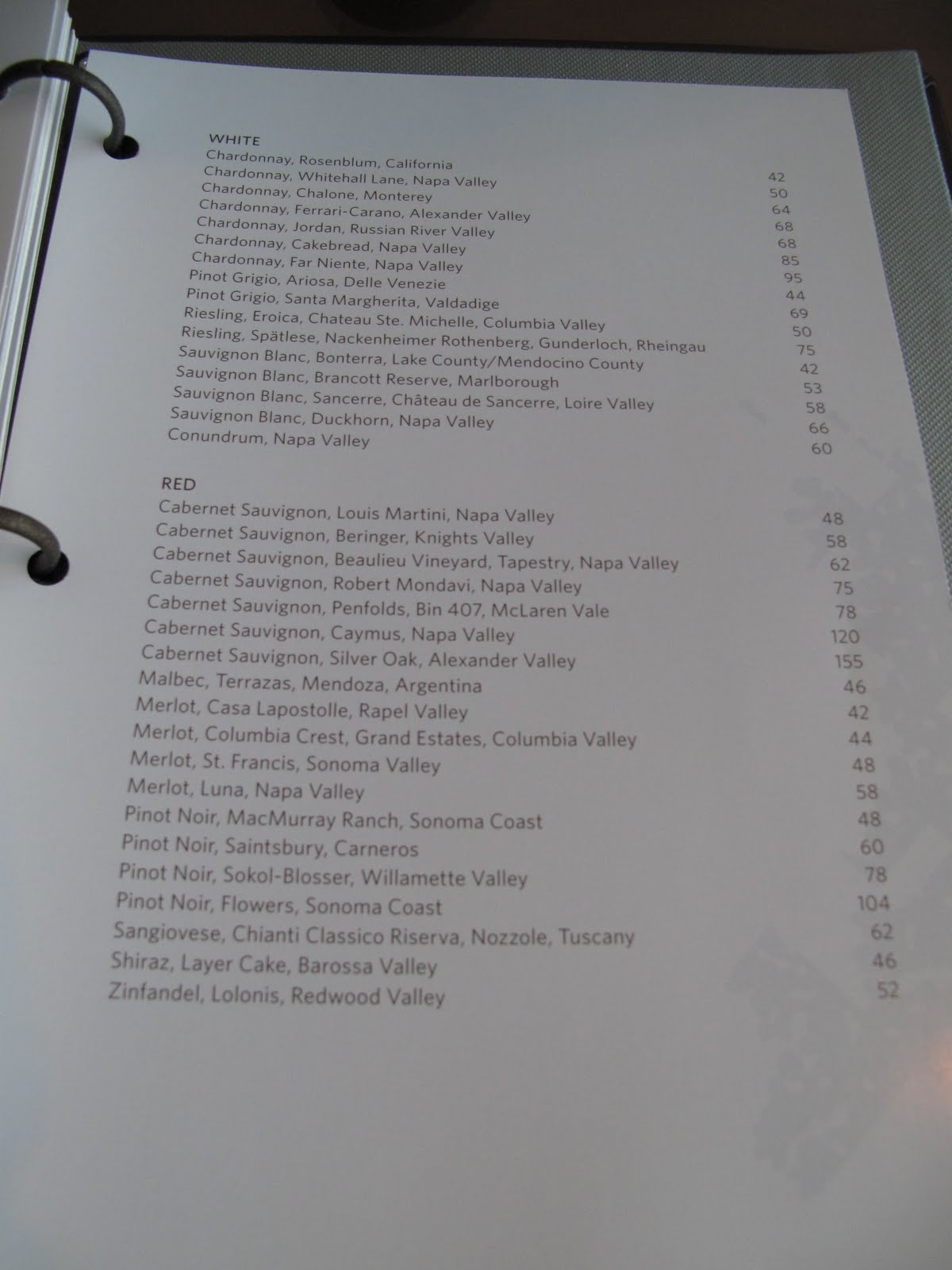 LAS VEGAS DAZE Aria room service menu