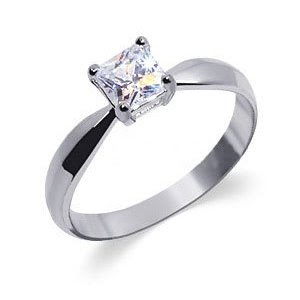 BDRS001-5 .925 Sterling Silver Womens Band Princess Cut Cubic Zirconia Solitaire Ring Size 5