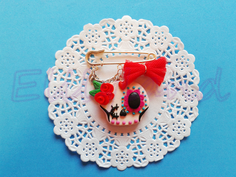 Alfiler Calavera Mexicana Mini-Elily Fimo Hecho a Mano