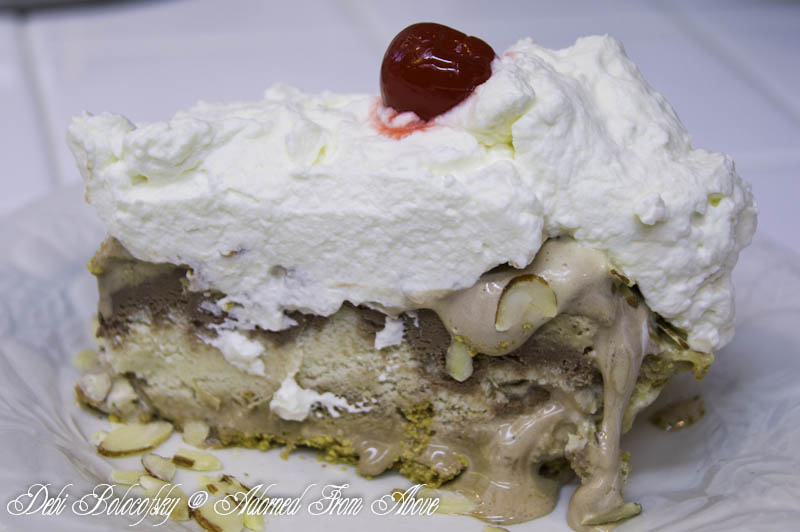 Adorned From Above Swiss Chocolate Almond Ice Cream Pie with Whipped Cream