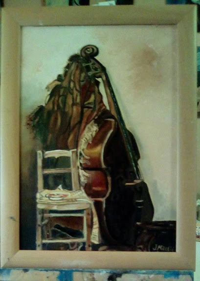 kontrabas -Jasmina Miletić Đorđević slikar ikonopisac Niš-ulje na platnu umetnička slika