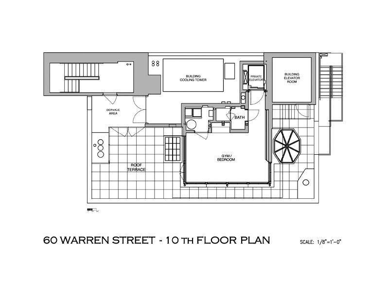 Floor plan of tenth floor of Tribeca penthouse